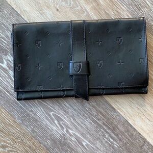 Vintage Black Fold Up Clutch Magnetic Clasp Faux Leather Minimalist Style